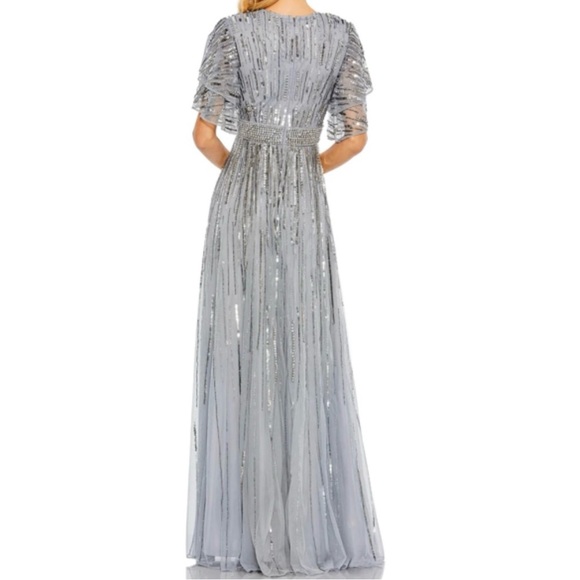 MAC DUGGAL size 10 Flutter Sleeve Embroidered Midi Tea Length Dress - Picture 3 of 7